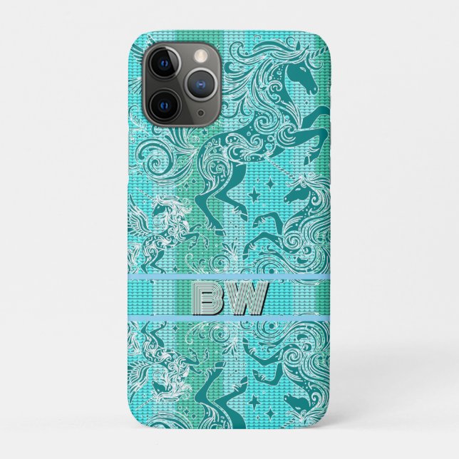 Kariertes Muster Personalisiertes Monogramm, grün  Case-Mate iPhone Hülle (Rückseite)
