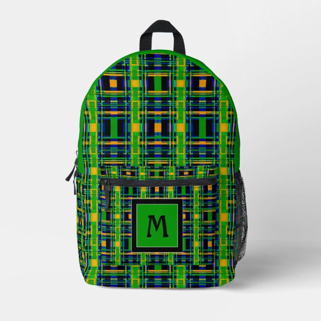 Kariertes Muster Tartan Karo Green Orange Black Bedruckter Rucksack (Vorderseite)