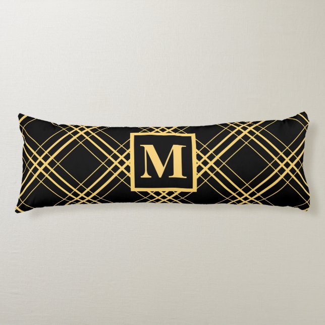 Kariertes Muster und Monogramm Seitenschläferkissen (Vorderseite)