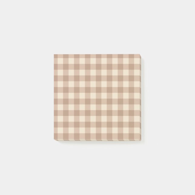 Kariertes Muster von Gingham in Braun und Weiß  Post-it Klebezettel (Vorderseite)