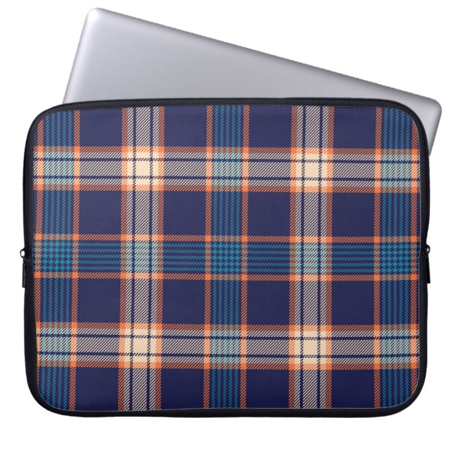 Kariertes Navy-Tartan-Muster Laptopschutzhülle (Vorderseite)