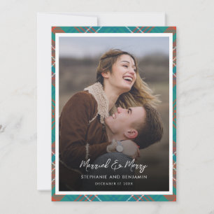 Kariertes neu verheiratetes Foto Verheiratet Merry Feiertagskarte