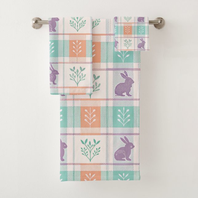 Kariertes Ostern Plaid   Badhandtuch Set (Insitu)