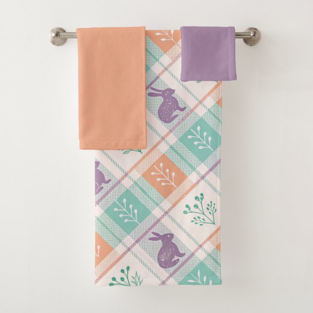 Kariertes Ostern Plaid   Badhandtuch Set (Insitu)