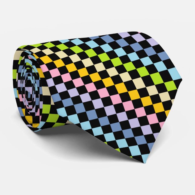 Kariertes Pastellregenbogen-Schwarzes Krawatte (Gerollt)