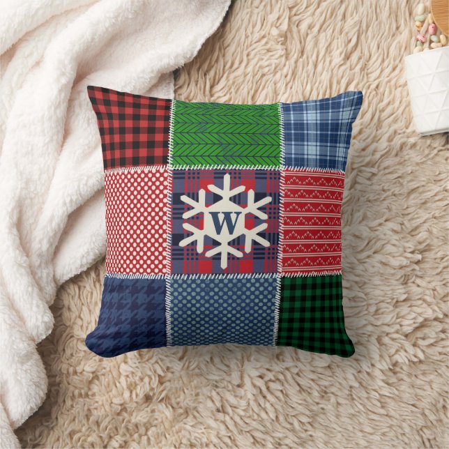 Kariertes Patchwork Mit Monogramm Snowflake Quilde Kissen (Decke)