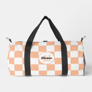 Kariertes Pfirsich- und weißes geometrisches Retro Duffle Bag
