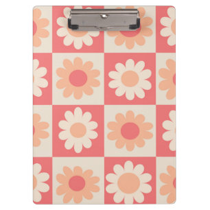 Kariertes Pfirsichflaum Retro-Blumenmuster  Klemmbrett
