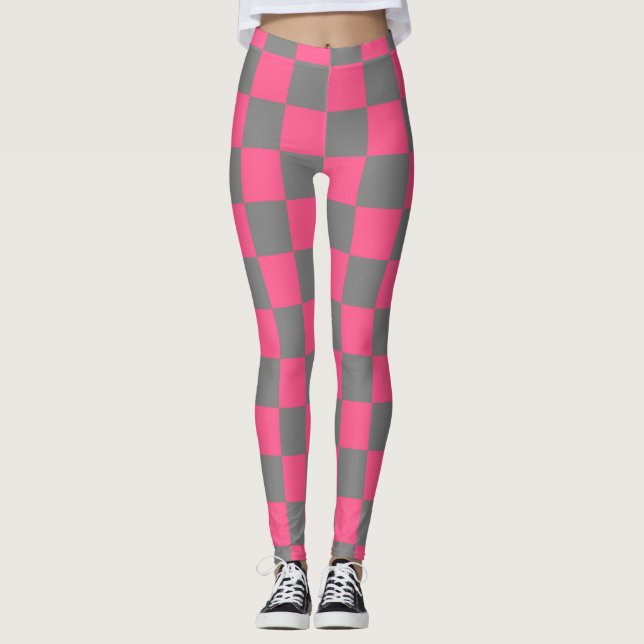 Kariertes Pink-und Holzkohlen-Grau Leggings (Vorderseite)