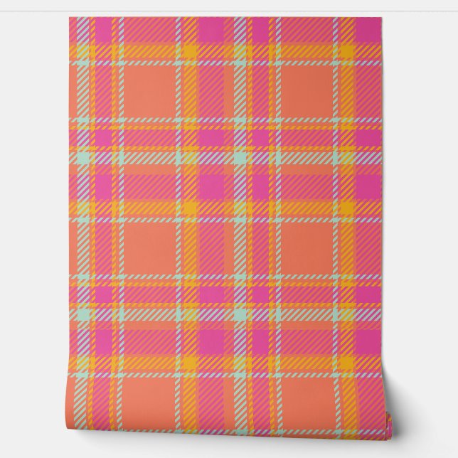 Kariertes Pink und Orange Tapete (Abrollen)