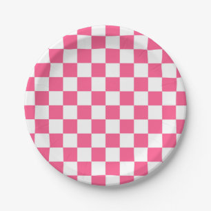 Kariertes Pink und Weiß Pappteller