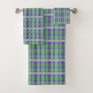 Kariertes Plaid Tartan Grüne Streifen Auf Lila Badhandtuch Set