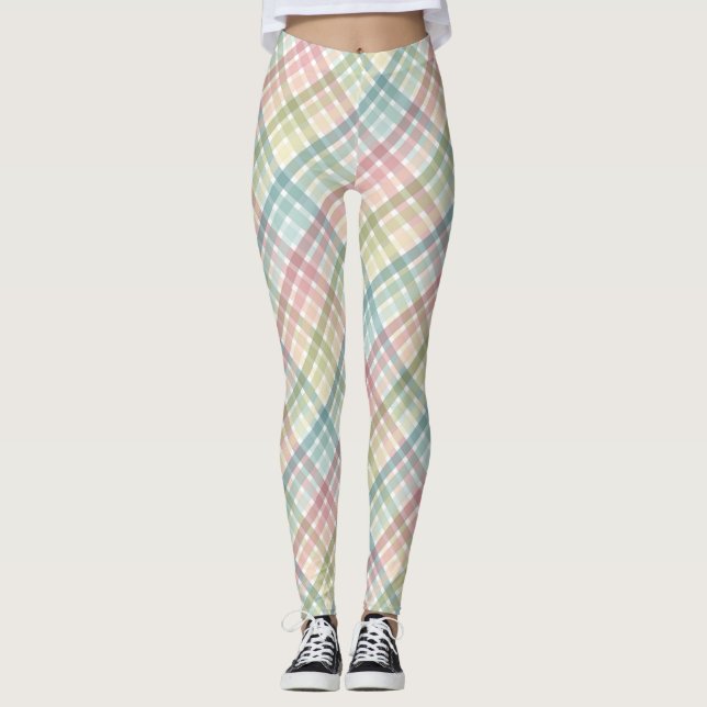 Kariertes Rainbow-Pastellmuster Leggings (Vorderseite)