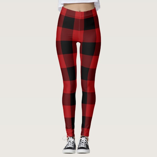 Kariertes Red Black Buffalo Leggings (Vorderseite)