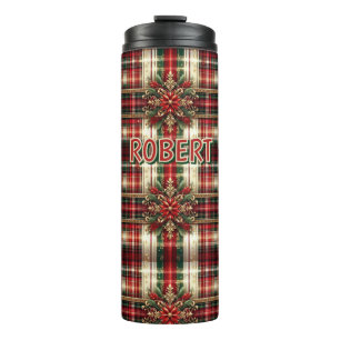 Kariertes Red Green Gold Festival Thermosbecher