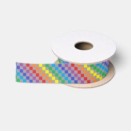 Kariertes Regenbogen-Grau Satinband