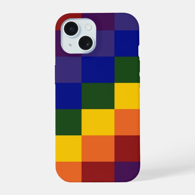 Kariertes Regenbogenmuster iPhone 15 Hülle (Rückseite)