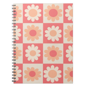 Kariertes Retro-Blumenmuster in Pfirsichflaum Notizblock