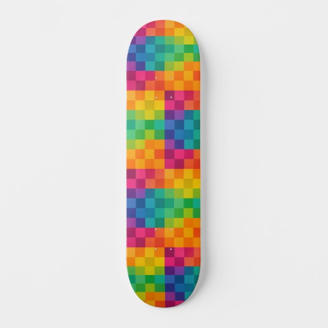 Kariertes Retro-Farbgittermuster Skateboard (Vorderseite)