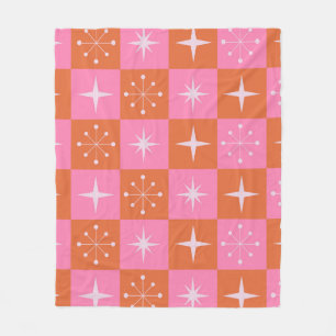 Kariertes Retro-Sternenmuster rosa orange    Fleecedecke