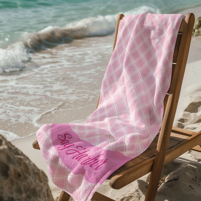 Kariertes rosa Badetuch mit Personalisiertem Text (Custom Beach Towel
)