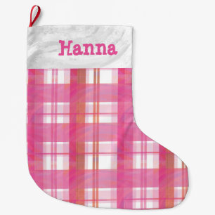 Kariertes Rosa Madras Großer Weihnachtsstrumpf