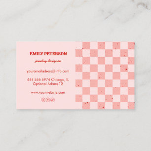 Kariertes Rosa Rotes Retro Firmenkarte Visitenkarte