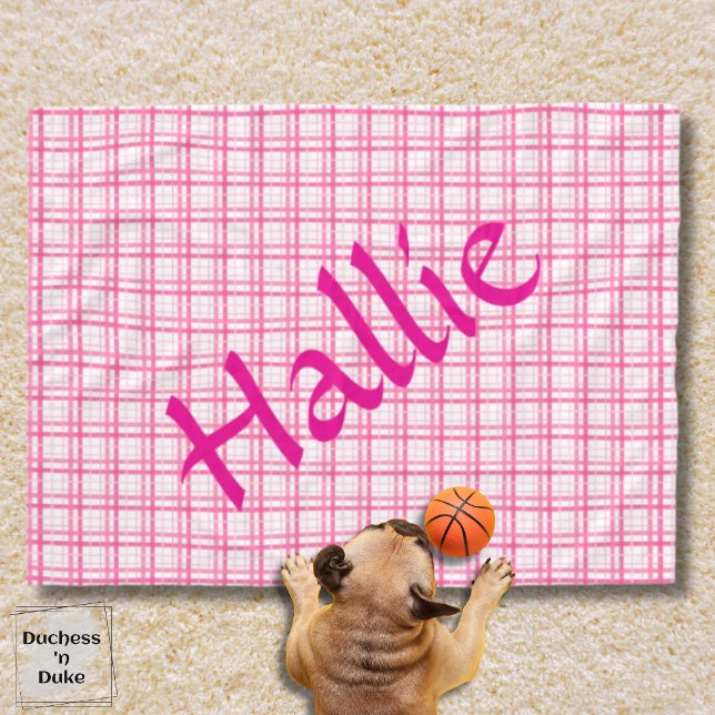 Kariertes Rosa-Weiß-Muster-Hundedecke Fleecedecke (Plaid Pink and White Pattern Dog Blanket)