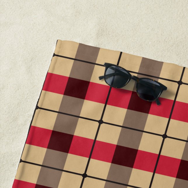 Kariertes Rot-, Beige- und Grünmuster Strandtuch (Beispiel)