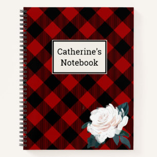 Kariertes Rot-Buffalo-Notebook mit Rose Notizbuch