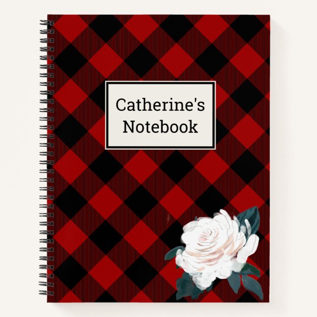 Kariertes Rot-Buffalo-Notebook mit  Rose Notizbuch (Vorderseite)