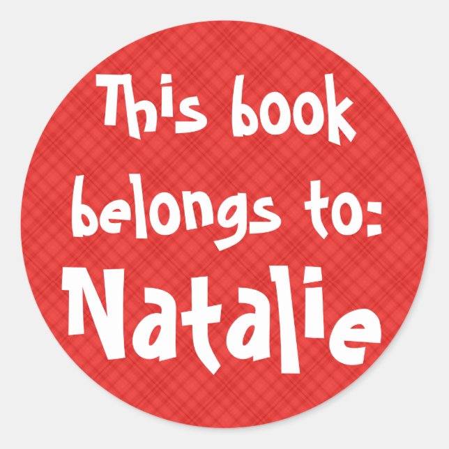 Kariertes Rot-Label "Dieses Buch gehört zu" Runder Aufkleber (Vorderseite)