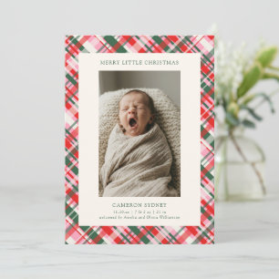Kariertes Rot Pink Grün Foto Baby Erstes Weihnacht Feiertagskarte