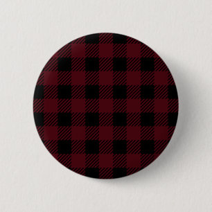 Kariertes Rot-Schwarz-Buffalo-Muster Button