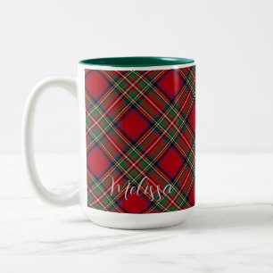 Kariertes Rot und Grün Rustikales Script Tartan Zweifarbige Tasse
