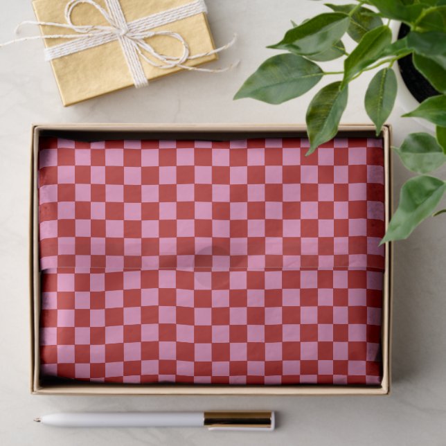 Kariertes Rot und Hellrosa Seidenpapier (Geschenk)