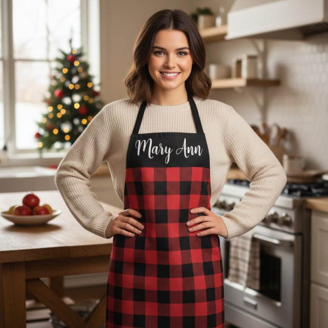 Kariertes Rot und Schwarz Buffalo Schürze (Red and Black Buffalo Plaid Custom Apron - Great for Holiday Baking!)