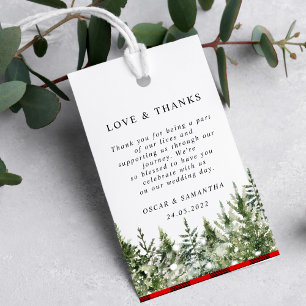 Kariertes Rotes Buffalo mit grünem Kiefernwald Geschenkanhänger