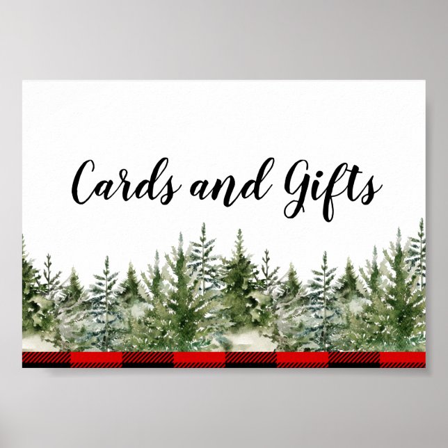 Kariertes Rotes Buffalo mit grünem Kiefernwald Poster (Vorne)