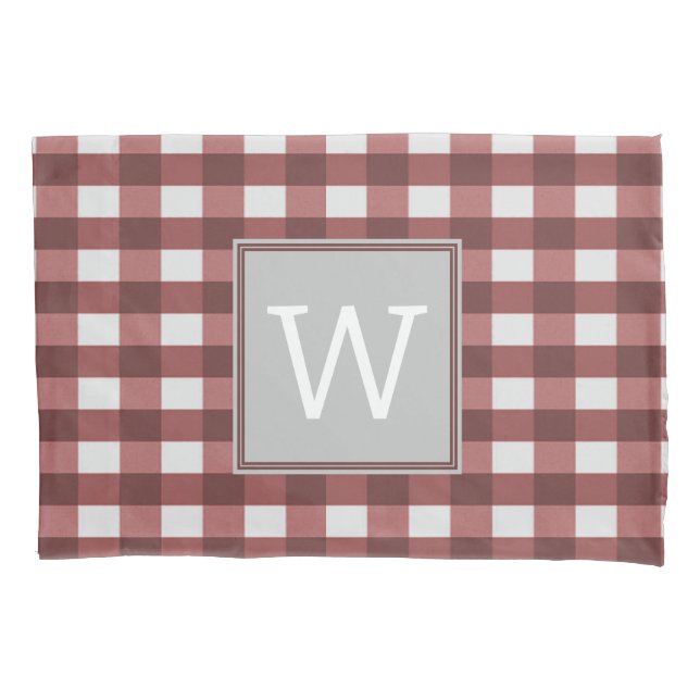 Kariertes rotes Buffalo-Monogramm-Pillowcase Kissenbezug (Vorderseite)
