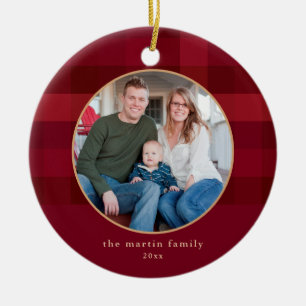 Kariertes Rotes Foto Weihnachten Keramik Ornament