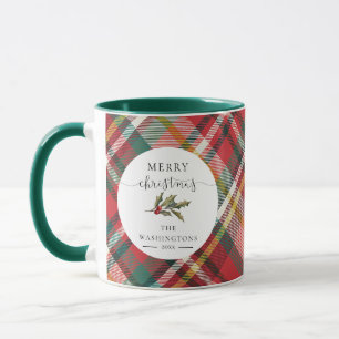 Kariertes rotes fröhliches Familien-Weihnachts-Rus Tasse