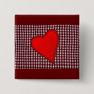 Kariertes Rotes Herz Button