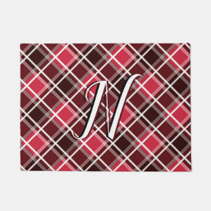 Kariertes rotes Monogramm aus Tartan, kundenspezif Fußmatte