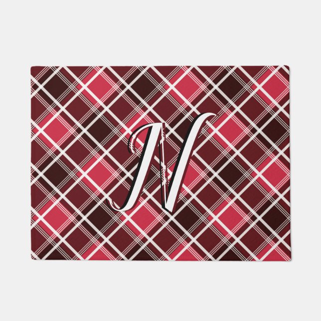 Kariertes rotes Monogramm aus Tartan, kundenspezif Fußmatte (Vorderseite)
