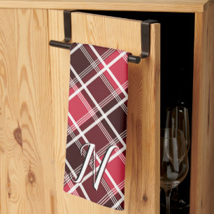 Kariertes rotes Monogramm aus Tartan, kundenspezif Geschirrtuch