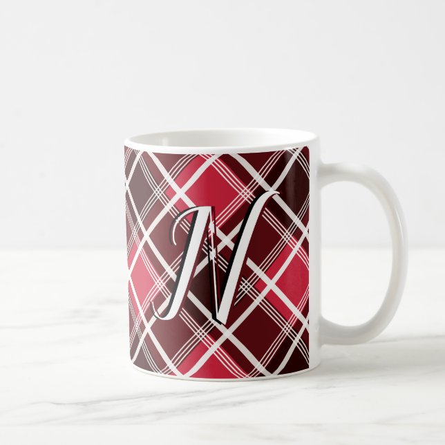Kariertes rotes Monogramm aus Tartan, kundenspezif Kaffeetasse (Rechts)