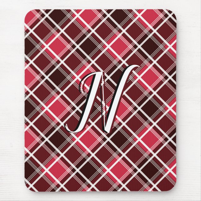 Kariertes rotes Monogramm aus Tartan, kundenspezif Mousepad (Vorne)