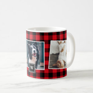 Kariertes rotes Muster - Monogramm-Tasse Tasse