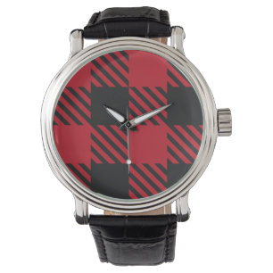 Kariertes rotes Schwarzes Buffalo Quadrat Muster 1 Armbanduhr